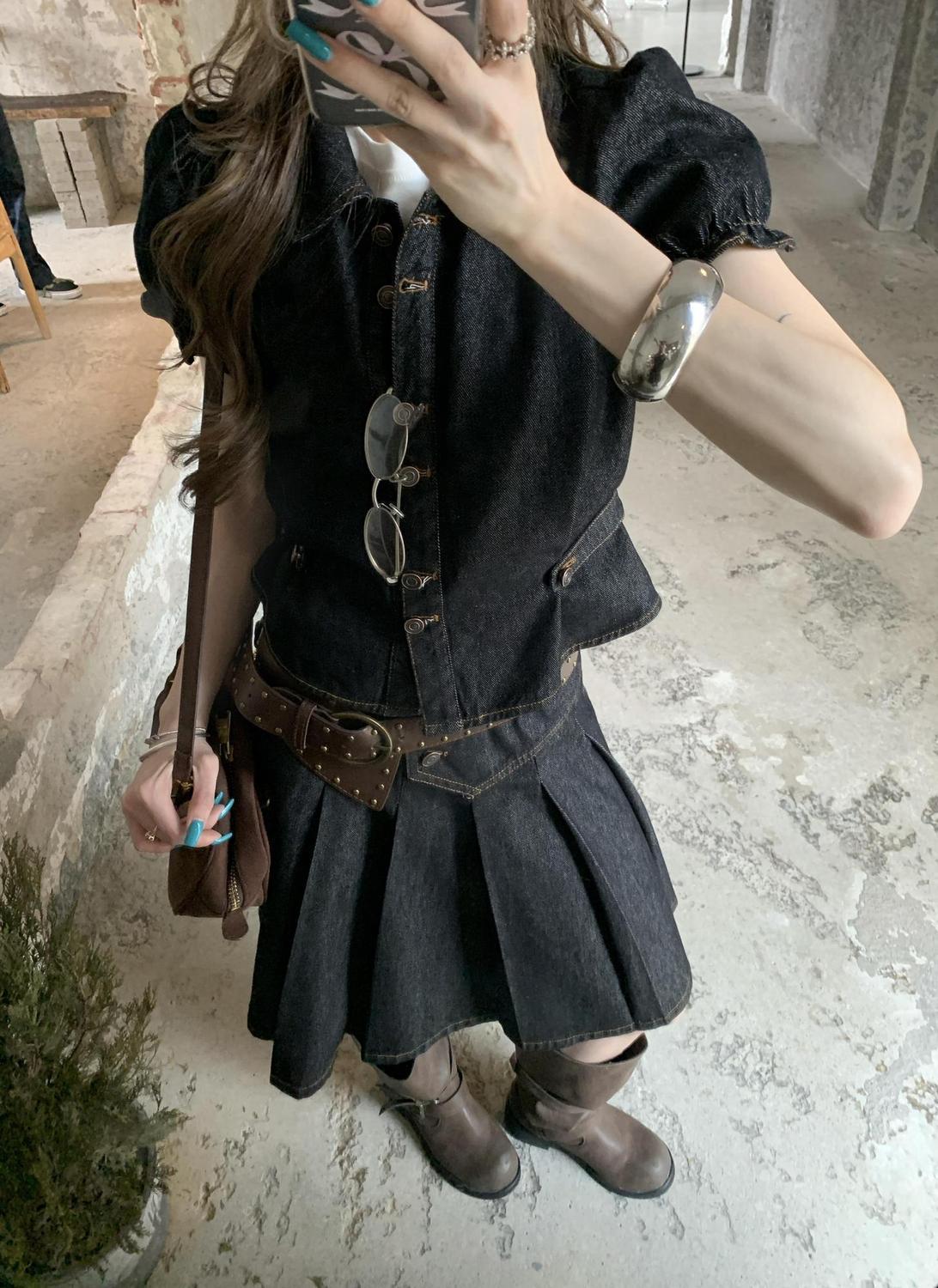 Street Fashion Korean - Women American Vintage 2 Piece Denim