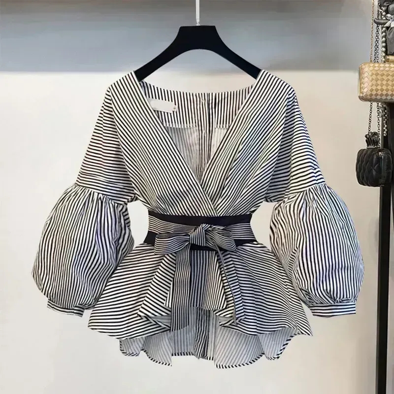 Women Elegant V-Neck Stripe La - огляд і ціна Street Fashion Korean